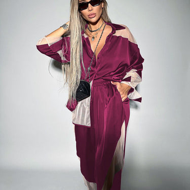 Long-sleeved Blouse High Waist Stitching See-through Suit - MVRX