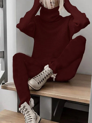 Solid Color Ladies Casual Two-piece Knitted Turtleneck - MVRX