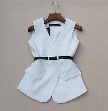 Short Waistcoat Thin High Waist Wide Leg Trousers Two-Piece Suit - MVRX