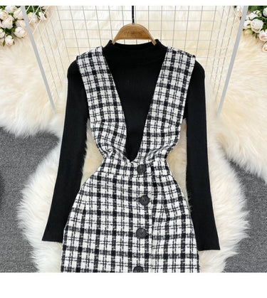 Sweater Woolen Plaid Skirt Suit - MVRX
