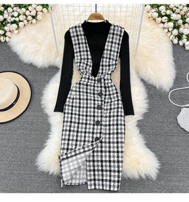 Sweater Woolen Plaid Skirt Suit - MVRX