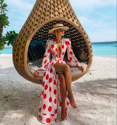 Polka Dot Chiffon Beach Holiday Dress - MVRX