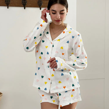Heart Printing Long-sleeved Shirt And Shorts Suit - MVRX