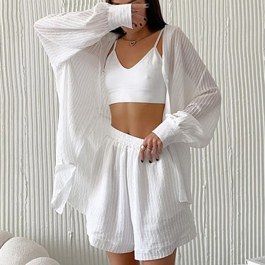 Casual Long Sleeve Cardigan Shorts Suit - MVRX