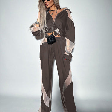 Long-sleeved Blouse High Waist Stitching See-through Suit - MVRX