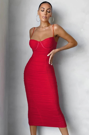 Mesh Tight Pleated Bandage Dress - MVRX