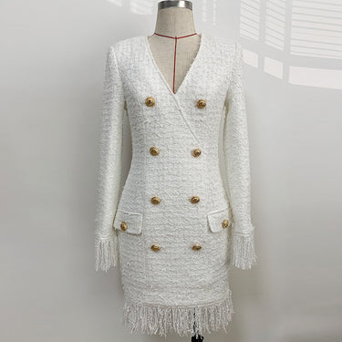 V-neck Tassel Woolen Dress - MVRX