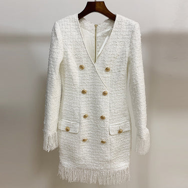V-neck Tassel Woolen Dress - MVRX
