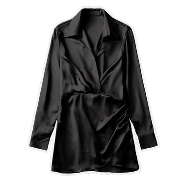 Lapel Silk Satin Short Dress - MVRX