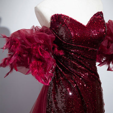 Wedding Red Formal Fishtail Sequins Evening Dress - MVRX