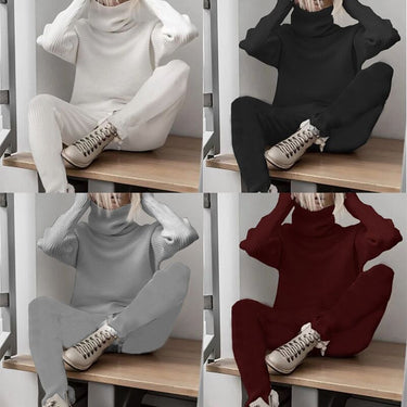 Solid Color Ladies Casual Two-piece Knitted Turtleneck - MVRX