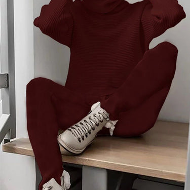 Solid Color Ladies Casual Two-piece Knitted Turtleneck - MVRX