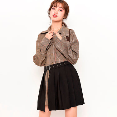 Ladies plaid shirt skirt suit - MVRX