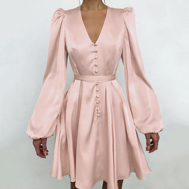 Satin V-Neck Slim Dress - MVRX