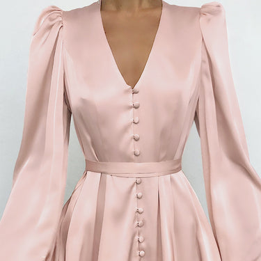 Satin V-Neck Slim Dress - MVRX