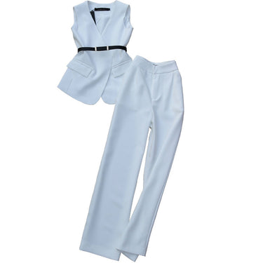 Short Waistcoat Thin High Waist Wide Leg Trousers Two-Piece Suit - MVRX