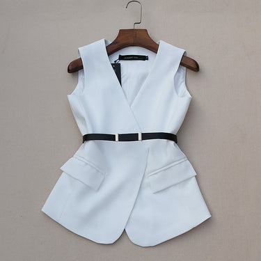 Short Waistcoat Thin High Waist Wide Leg Trousers Two-Piece Suit - MVRX