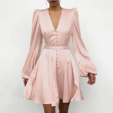 Satin V-Neck Slim Dress - MVRX