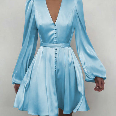 Satin V-Neck Slim Dress - MVRX