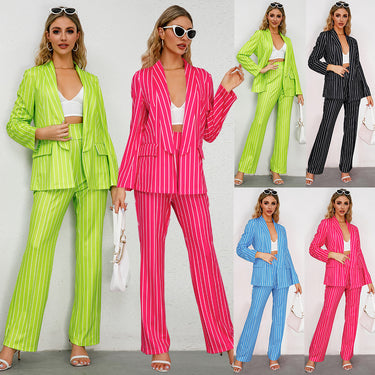 Striped Blazer Wide-leg Pants Suit - MVRX