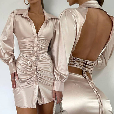 Long Sleeve Lapel Dress - MVRX