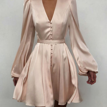 Satin V-Neck Slim Dress - MVRX