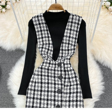 Sweater Woolen Plaid Skirt Suit - MVRX