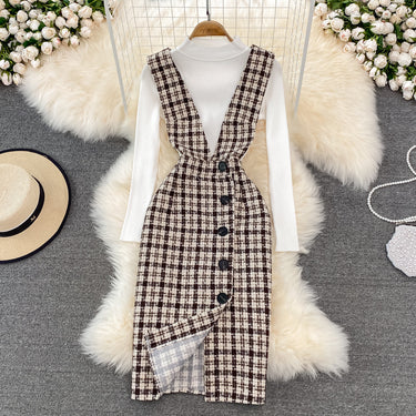 Sweater Woolen Plaid Skirt Suit - MVRX