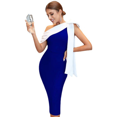 One-shoulder Bow-knot Bandage Dress - MVRX