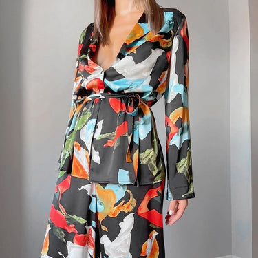 Print Top Wide Leg Pants Suit - MVRX