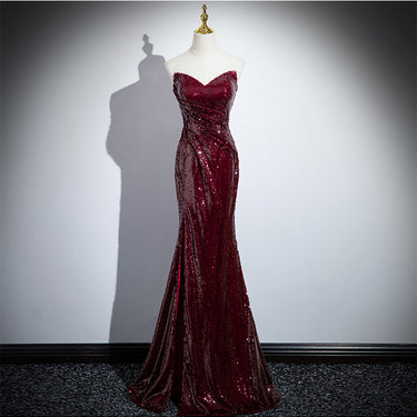 Wedding Red Formal Fishtail Sequins Evening Dress - MVRX