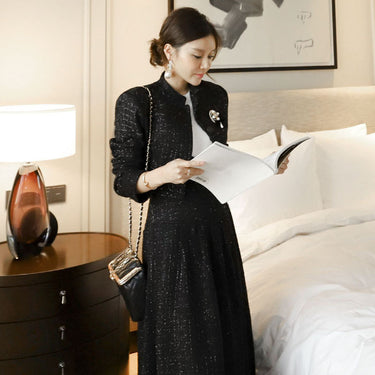 Women's Half Turtleneck Single Breasted Wool Coat Skirt Set - MVRX