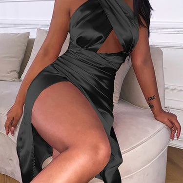 Satin Cross Backless Dress - MVRX