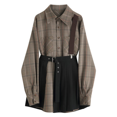 Ladies plaid shirt skirt suit - MVRX