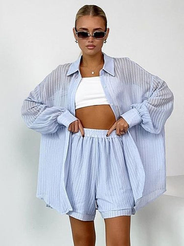 Casual Long Sleeve Cardigan Shorts Suit - MVRX