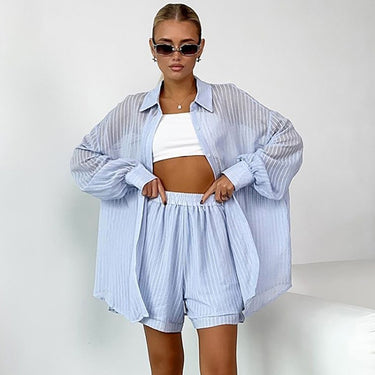 Casual Long Sleeve Cardigan Shorts Suit - MVRX