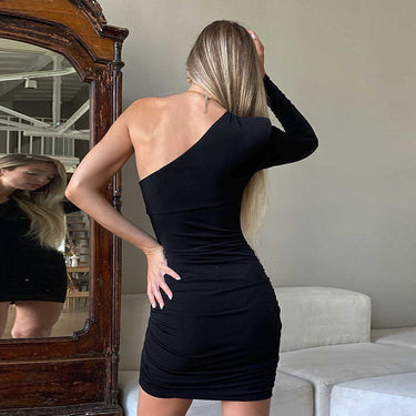 Pleated One-shoulder Dress - MVRX