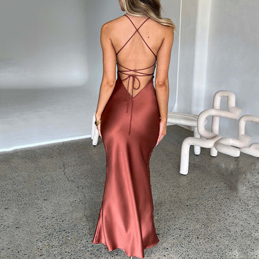 Satin Backless Dress - MVRX
