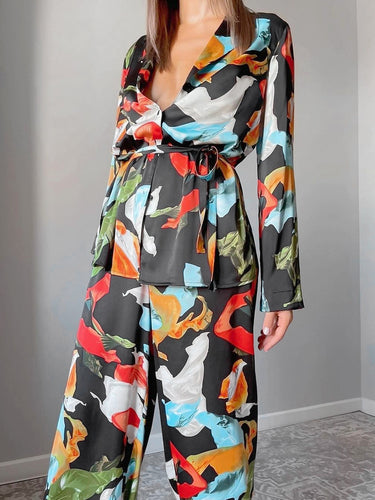 Print Top Wide Leg Pants Suit - MVRX