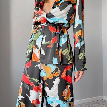 Print Top Wide Leg Pants Suit - MVRX