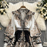 V-neck Lantern Sleeve Printed Dress - MVRX