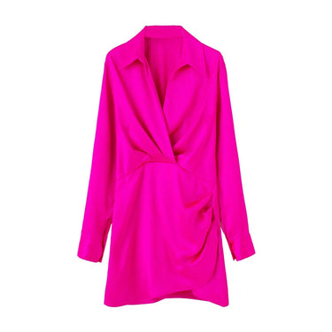 Lapel Silk Satin Short Dress - MVRX