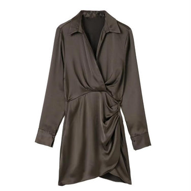 Lapel Silk Satin Short Dress - MVRX