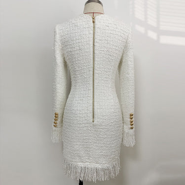 V-neck Tassel Woolen Dress - MVRX