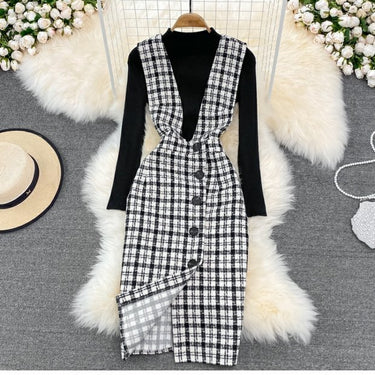 Sweater Woolen Plaid Skirt Suit - MVRX