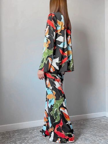 Print Top Wide Leg Pants Suit - MVRX
