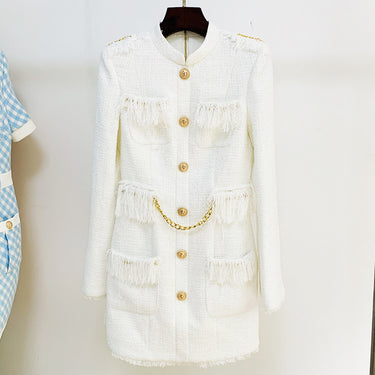 Lion's Head Tweed Tassel Dress - MVRX