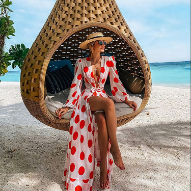 Polka Dot Chiffon Beach Holiday Dress - MVRX