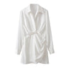 Lapel Silk Satin Short Dress - MVRX