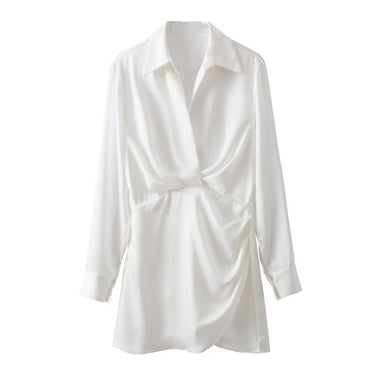 Lapel Silk Satin Short Dress - MVRX